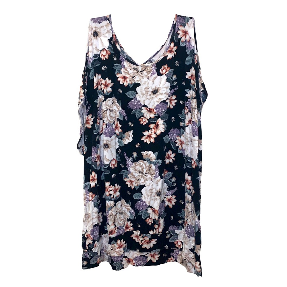 Women's Torrid Plus Size 2X Super Soft Cold Shoulder Banded Bottom Floral Top
